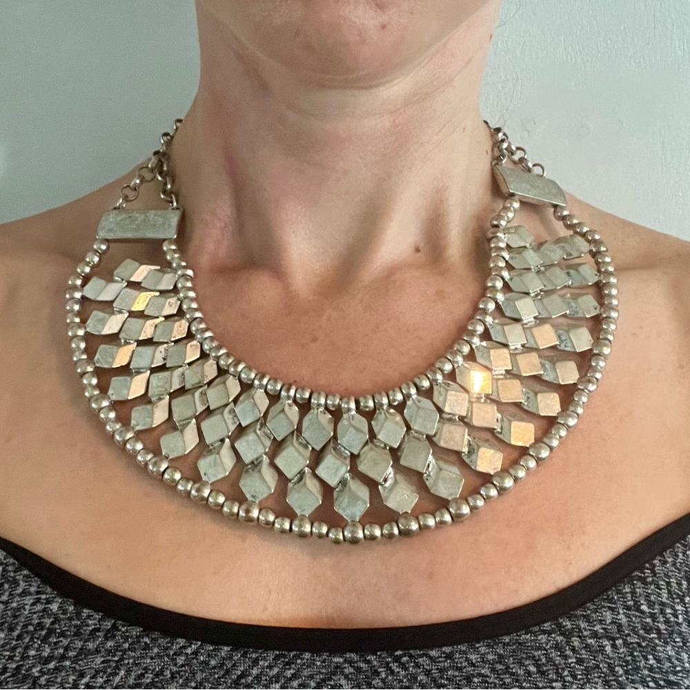 Statement silver plated collar necklace
